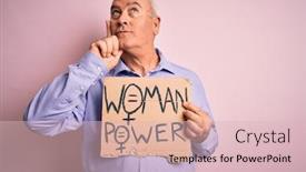  Presentation with women rights - Beautiful presentation design featuring middle-age-hoary-man-asking backdrop and a lemonade colored foreground