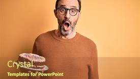  Presentation with birthday cake - Audience pleasing slide deck consisting of middle-age-hoary-man-holding backdrop and a red colored foreground