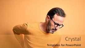  Presentation with back pain - PPT theme having middle-age-hoary-man-wearing background and a gold colored foreground