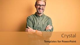  Presentation with king crown - PPT layouts having middle-age-hoary-man-wearing background and a gold colored foreground