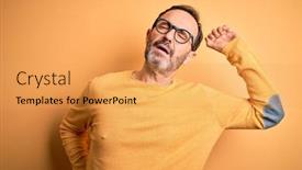  Presentation with relaxed sleeping - Colorful slides enhanced with middle-age-hoary-man-wearing backdrop and a yellow colored foreground