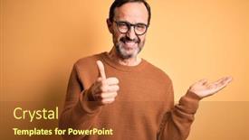  Presentation with hand palm - Theme with middle-age-hoary-man-wearing background and a tawny brown colored foreground