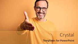  Presentation with business casual - Colorful presentation theme enhanced with middle-age-hoary-man-wearing backdrop and a yellow colored foreground