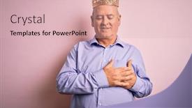  Presentation with king crown - PPT theme with middle-age-hoary-man-wearing background and a lemonade colored foreground