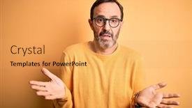  Presentation with idea - Colorful PPT theme enhanced with middle-age-hoary-man-wearing backdrop and a  colored foreground