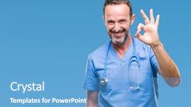  Presentation with medical sign - PPT theme consisting of middle age hoary senior doctor background and a  colored foreground