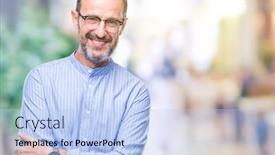  Presentation with camera - PPT theme consisting of middle-age-hoary-senior-man background and a light blue colored foreground