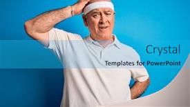 Presentation with sport blue - Beautiful presentation design featuring middle-age-hoary-sportsman-doing backdrop and a teal colored foreground