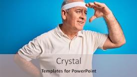  Presentation with sport blue - Beautiful presentation design featuring middle-age-hoary-sportsman-doing backdrop and a soft green colored foreground