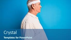  Presentation with sport blue - Slide set featuring middle-age-hoary-sportsman-doing background and a ocean colored foreground