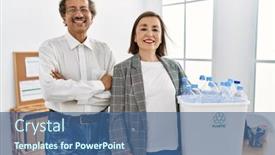 Presentation with plastic recycling - Presentation design consisting of middle-age-interracial-couple-holding background and a ocean colored foreground
