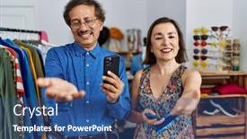  Presentation with hand palm - Presentation having middle-age-interracial-couple background and a ocean colored foreground