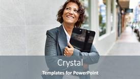  Presentation with city - Presentation theme consisting of middle-age-latin-businesswoman-smiling background and a gray colored foreground