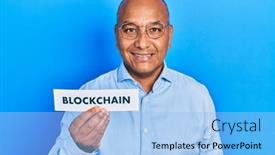  Presentation with blockchain - Slide set having middle-age-latin-man-holding background and a light blue colored foreground