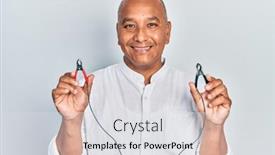  Presentation with battery - Presentation design with middle-age-latin-man-holding background and a light gray colored foreground