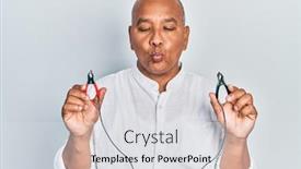  Presentation with battery - PPT theme consisting of middle-age-latin-man-holding background and a light gray colored foreground