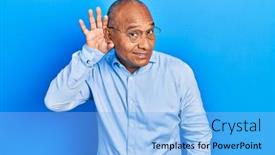  Presentation with hearing - PPT theme featuring middle-age-latin-man-wearing background and a light blue colored foreground