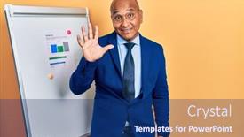  Presentation with business hello - PPT layouts having middle-age-latin-man-wearing background and a ocean colored foreground