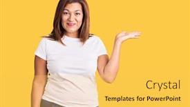  Presentation with tshirt - Amazing presentation theme having middle-age-latin-woman-wearing backdrop and a yellow colored foreground
