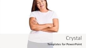  Presentation with tshirt - Beautiful PPT theme featuring middle-age-latin-woman-wearing backdrop and a white colored foreground