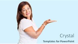  Presentation with woman hands open - Theme having middle-age-latin-woman-wearing background and a sky blue colored foreground
