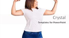  Presentation with tshirt - Presentation design consisting of middle-age-latin-woman-wearing background and a sky blue colored foreground