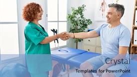  Presentation with rehab clinic - Presentation featuring middle-age-man-and-woman background and a light blue colored foreground