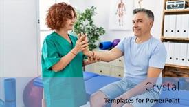  Presentation with rehab clinic - PPT theme with middle-age-man-and-woman background and a light blue colored foreground