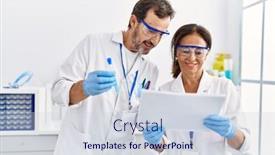  Presentation with test tube laboratory - PPT theme having middle-age-man-and-woman background and a lemonade colored foreground