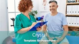  Presentation with rehab clinic - Presentation with middle-age-man-and-woman background and a teal colored foreground