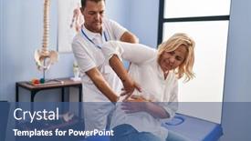  Presentation with rehab clinic - Presentation theme having middle-age-man-and-woman background and a ocean colored foreground