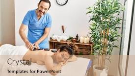  Presentation with massage therapist - Theme featuring middle-age-man-and-woman background and a coral colored foreground