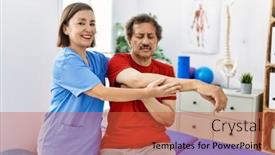  Presentation with rehab - PPT layouts featuring middle-age-man-and-woman background and a red colored foreground