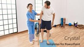  Presentation with rehab clinic - Slides consisting of middle-age-man-and-woman background and a coral colored foreground