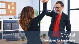  Presentation with office workers - Presentation theme consisting of middle-age-man-and-woman background and a ocean colored foreground