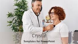  Presentation with auscultate - Presentation design featuring middle-age-man-and-woman background and a soft green colored foreground