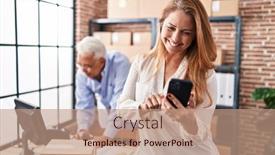  Presentation with office workers - Slide deck with middle-age-man-and-woman background and a coral colored foreground