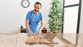  Presentation with massage therapist - Presentation theme consisting of middle-age-man-and-woman background and a coral colored foreground