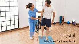  Presentation with rehab - Presentation featuring middle-age-man-and-woman background and a coral colored foreground