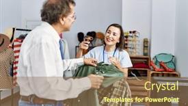  Presentation with scanning - Presentation theme consisting of middle-age-man-and-woman background and a coral colored foreground