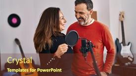  Presentation with music singing - PPT layouts enhanced with middle-age-man-and-woman background and a tawny brown colored foreground