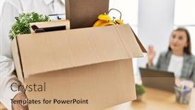  Presentation with office workers - Slide set consisting of middle-age-man-and-woman background and a  colored foreground