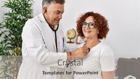  Presentation with auscultate - PPT layouts consisting of middle-age-man-and-woman background and a soft green colored foreground