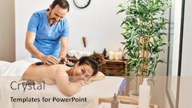  Presentation with massage therapist - PPT layouts enhanced with middle-age-man-and-woman background and a coral colored foreground