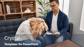  Presentation with counseling session - PPT theme with middle-age-man-and-woman background and a ocean colored foreground