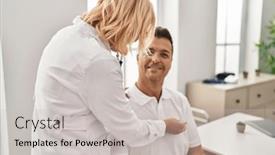  Presentation with medical heart - Presentation theme having middle-age-man-and-woman background and a light gray colored foreground