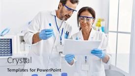  Presentation with test tube laboratory - Theme consisting of middle-age-man-and-woman background and a light blue colored foreground