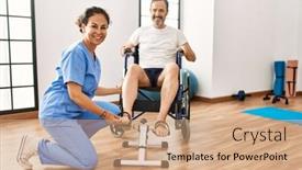  Presentation with man and woman divorce drawing - PPT theme having middle-age-man-and-woman background and a coral colored foreground