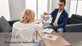  Presentation with man and woman - Theme featuring middle-age-man-and-woman background and a  colored foreground