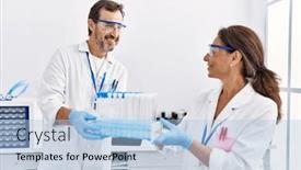  Presentation with partners - Presentation with middle-age-man-and-woman background and a light blue colored foreground